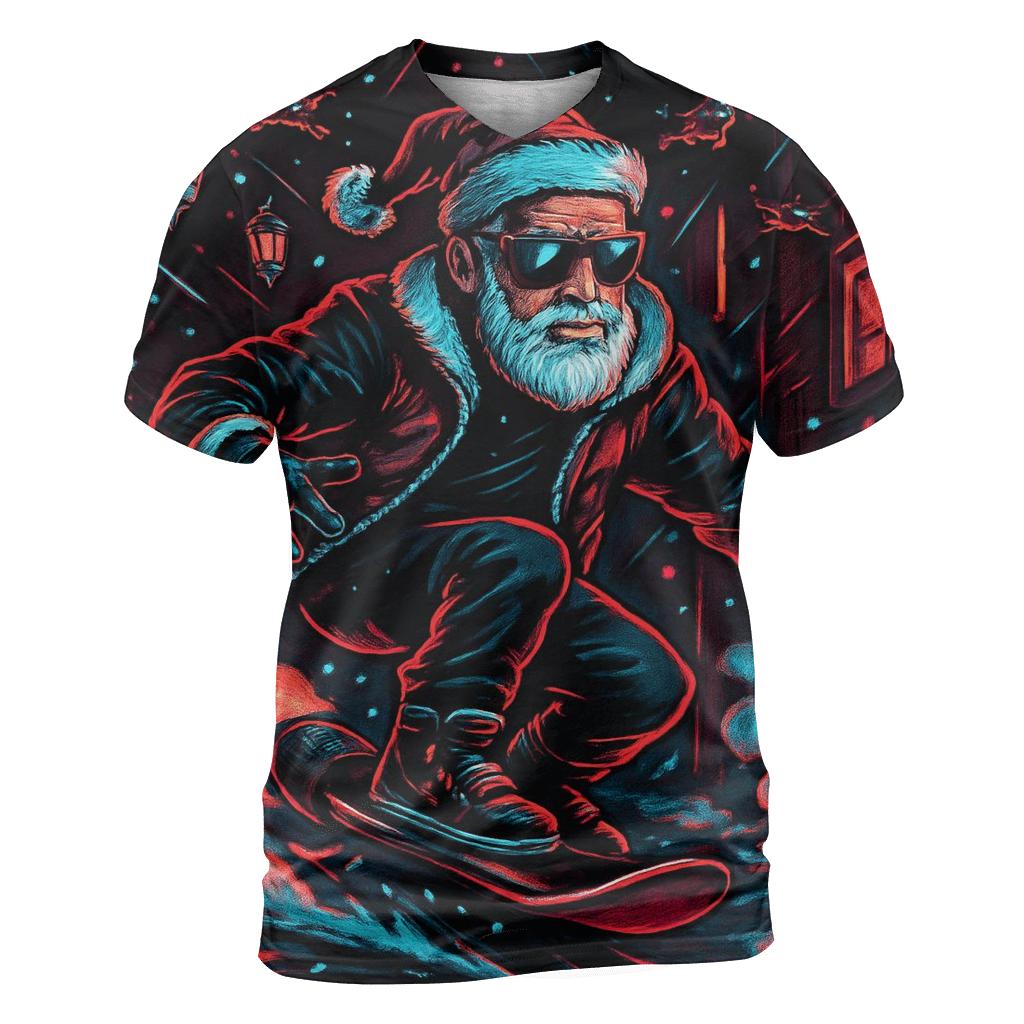 Neon Alley Santa Rider artistic all-over print tops