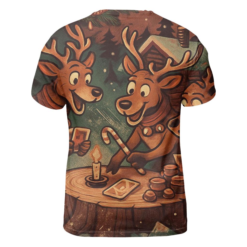 Reindeer Card Shark Cabin Night artistic all-over print tops