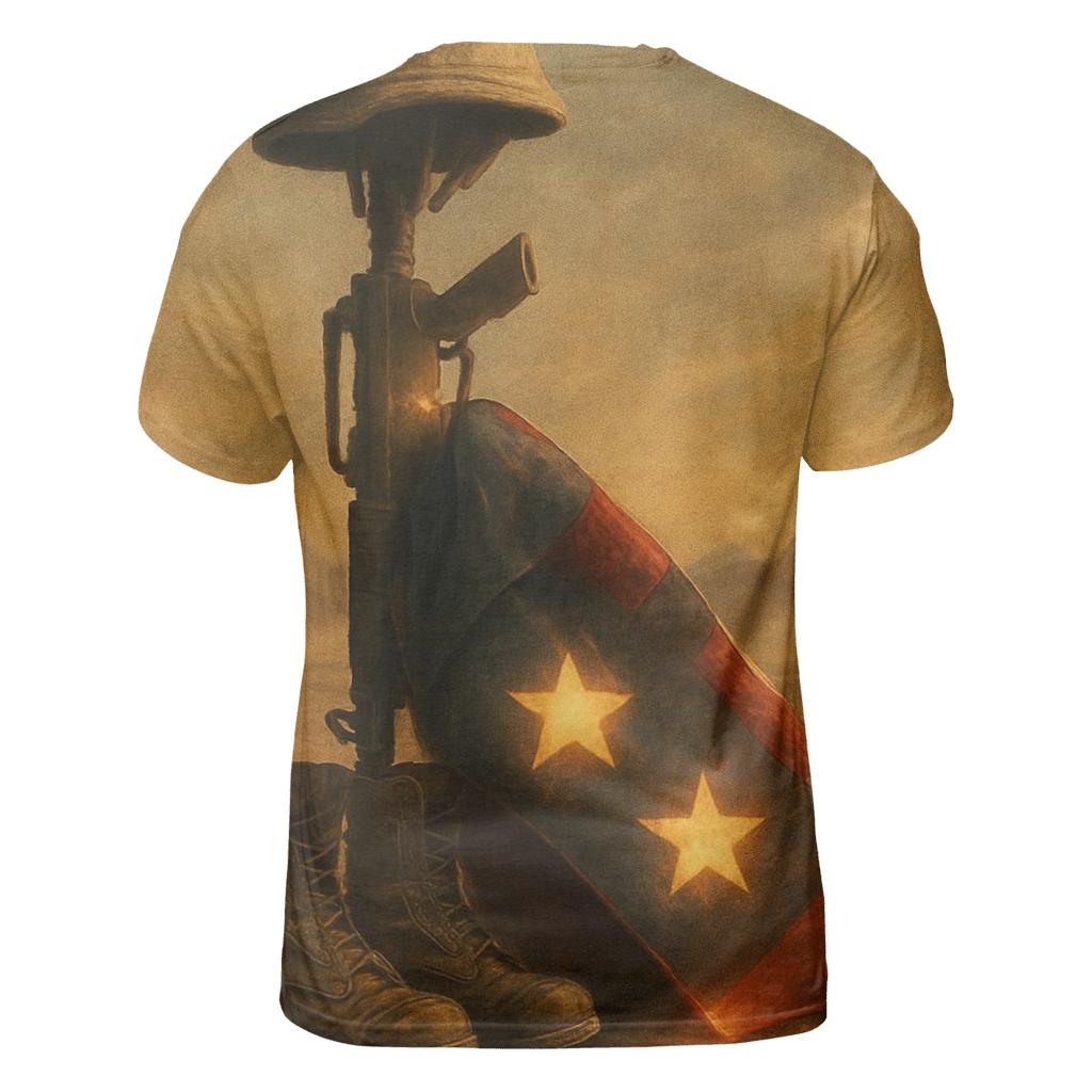 Desert Memorial Of Boots Rifle And Folding Stars trendy printed shirt styles