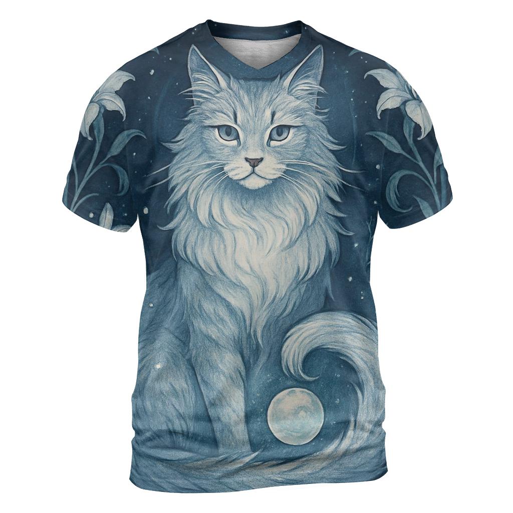 Moonlit Garden Guardian Cat unique graphic print tees