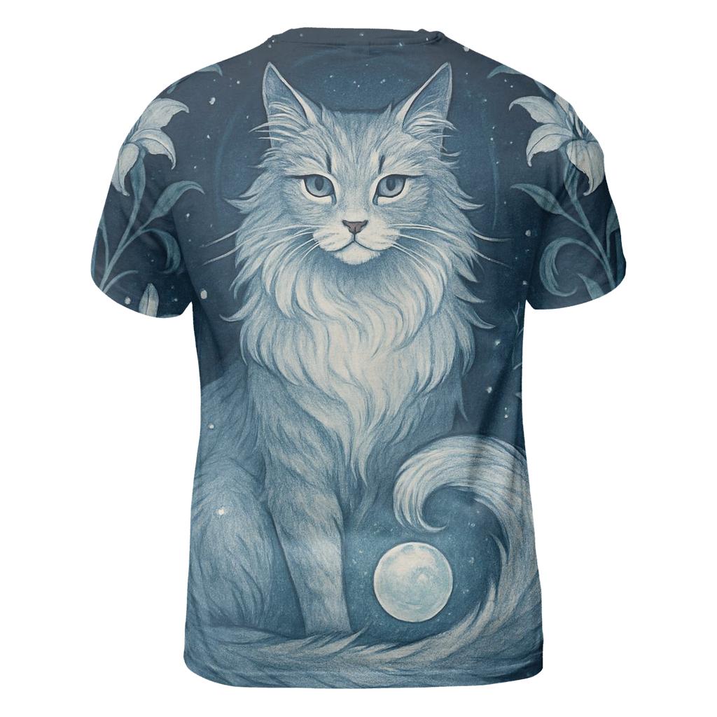 Moonlit Garden Guardian Cat unique graphic print tees