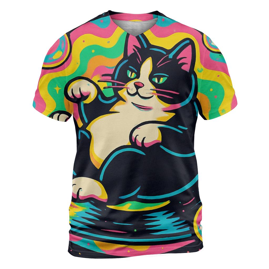 Prismatic Bubble Jazz Cat artistic all-over print tops