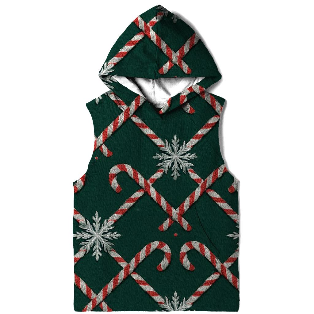 Candy Cane Snowflake Lattice On Midnight Green Background hoodie styles