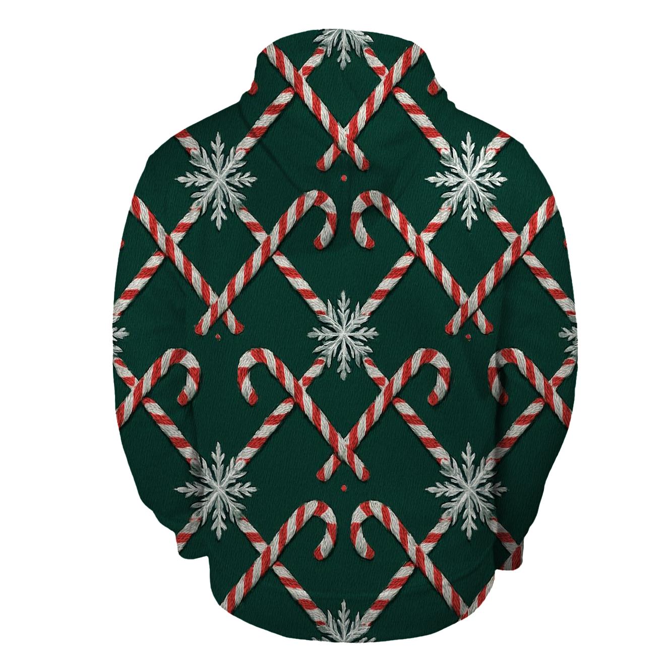 Candy Cane Snowflake Lattice On Midnight Green Background custom hoodies