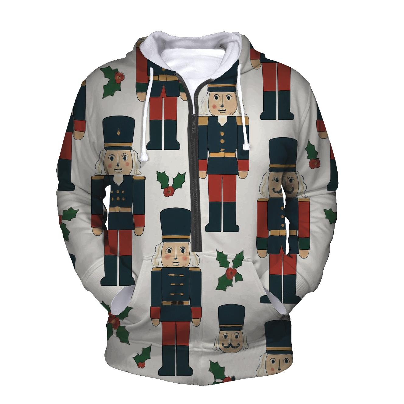 Nutcracker Toy Soldier Grid On Snow White Background custom hoodies