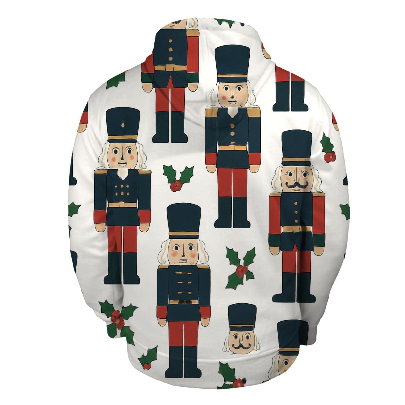 Nutcracker Toy Soldier Grid On Snow White Background custom hoodies