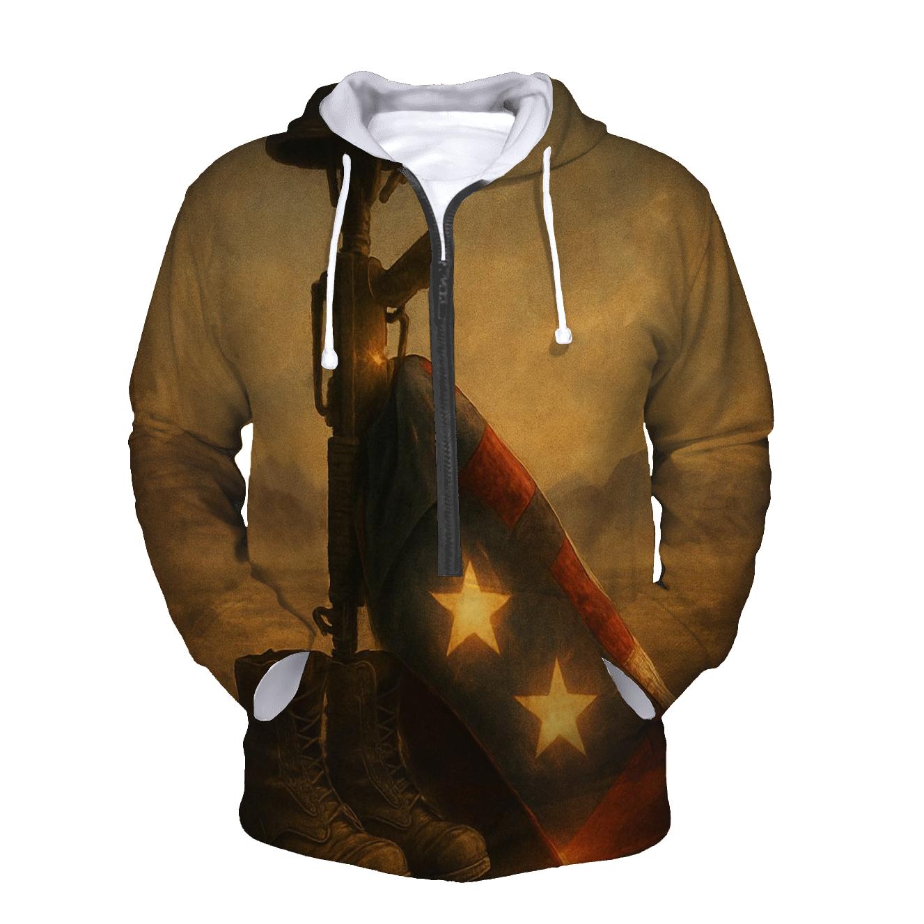 Desert Memorial Of Boots Rifle And Folding Stars zip-up hoodies