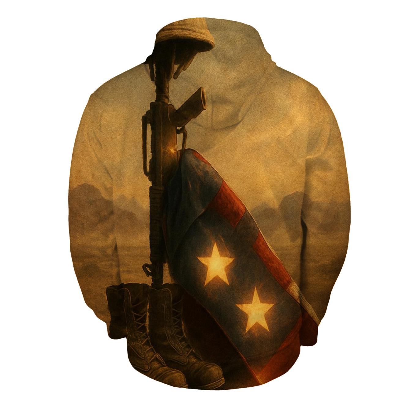 Desert Memorial Of Boots Rifle And Folding Stars zip-up hoodies