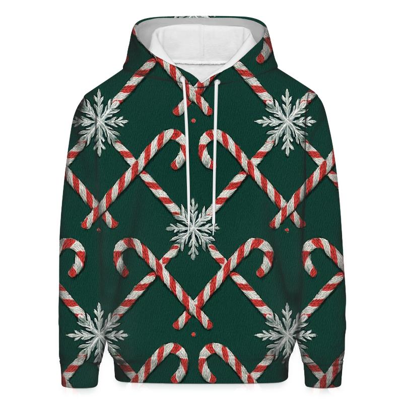 Candy Cane Snowflake Lattice On Midnight Green Background lightweight hoodies