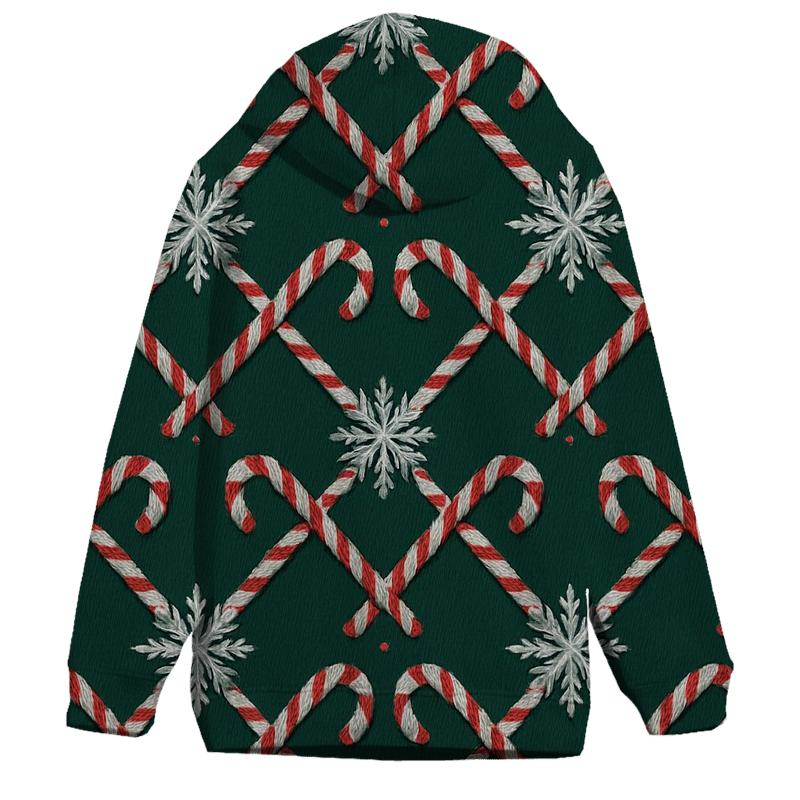 Candy Cane Snowflake Lattice On Midnight Green Background lightweight hoodies