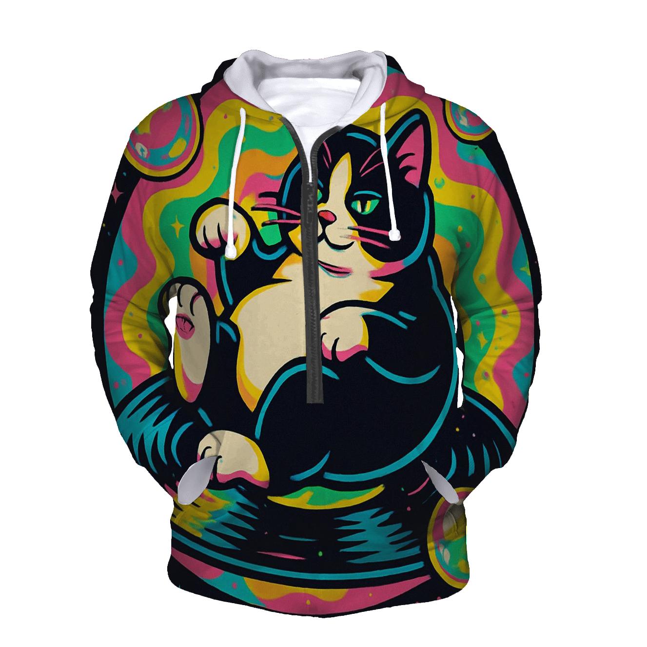 Prismatic Bubble Jazz Cat graphic hoodies