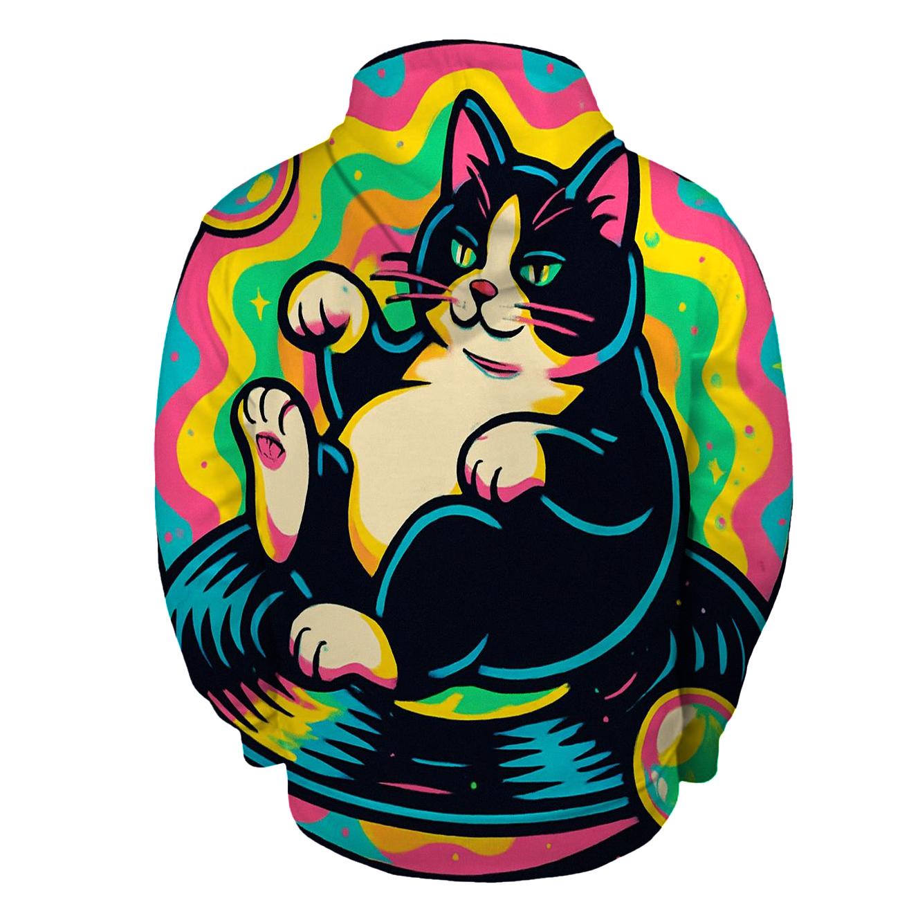 Prismatic Bubble Jazz Cat graphic hoodies