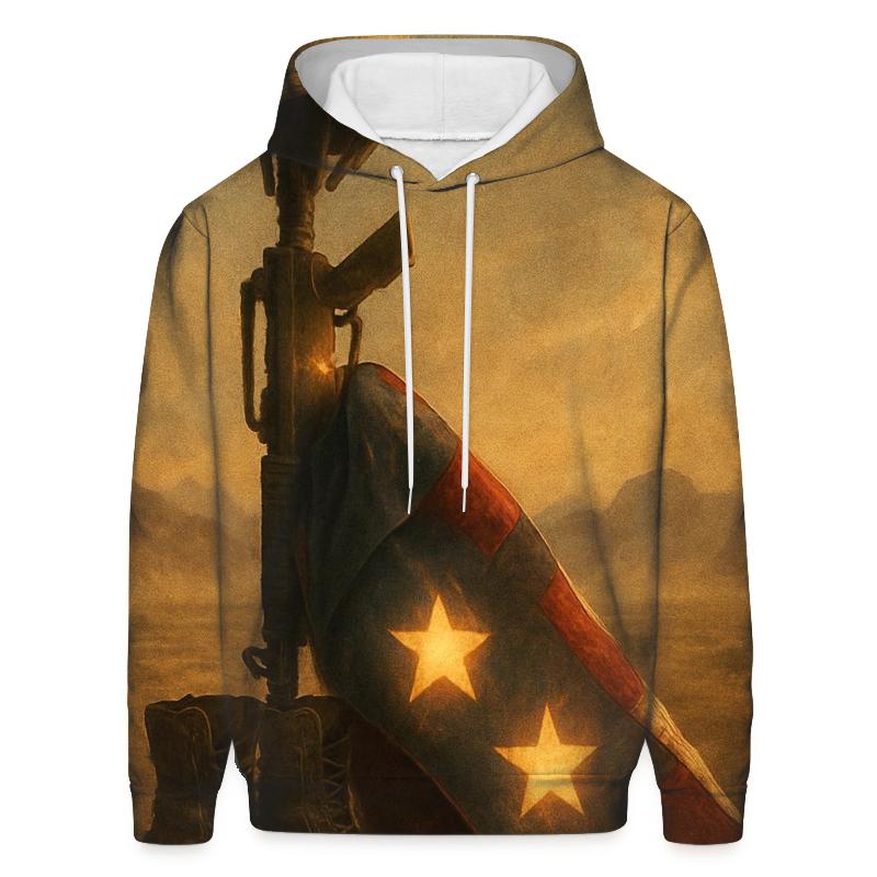 Desert Memorial Of Boots Rifle And Folding Stars printed hoodies