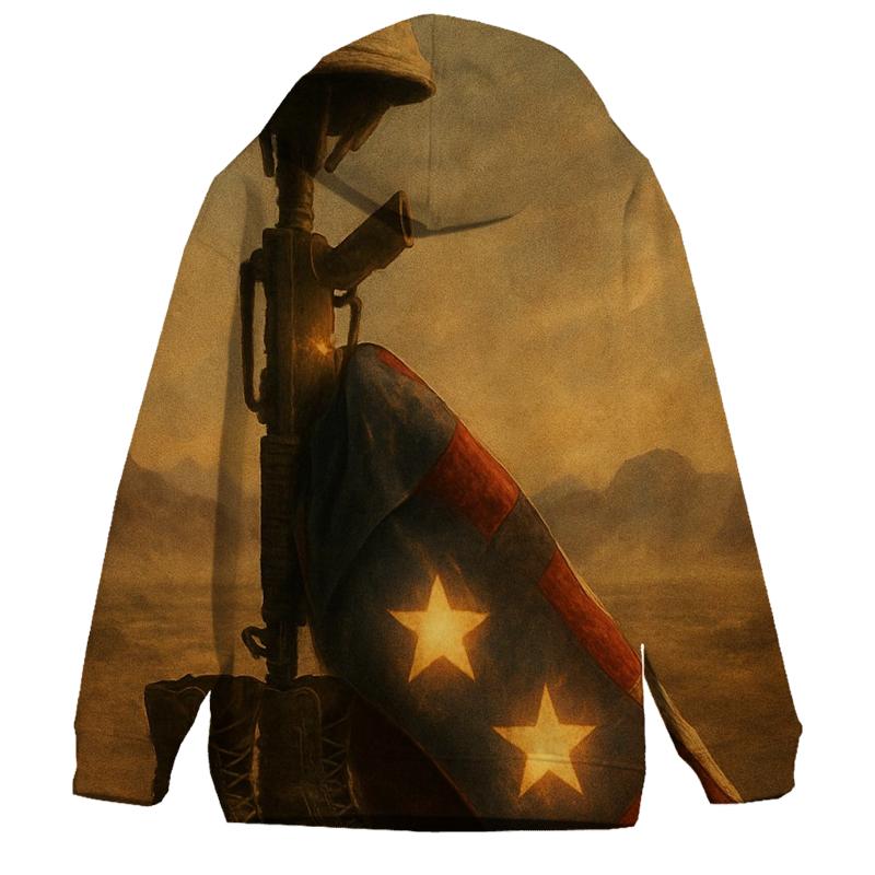 Desert Memorial Of Boots Rifle And Folding Stars printed hoodies