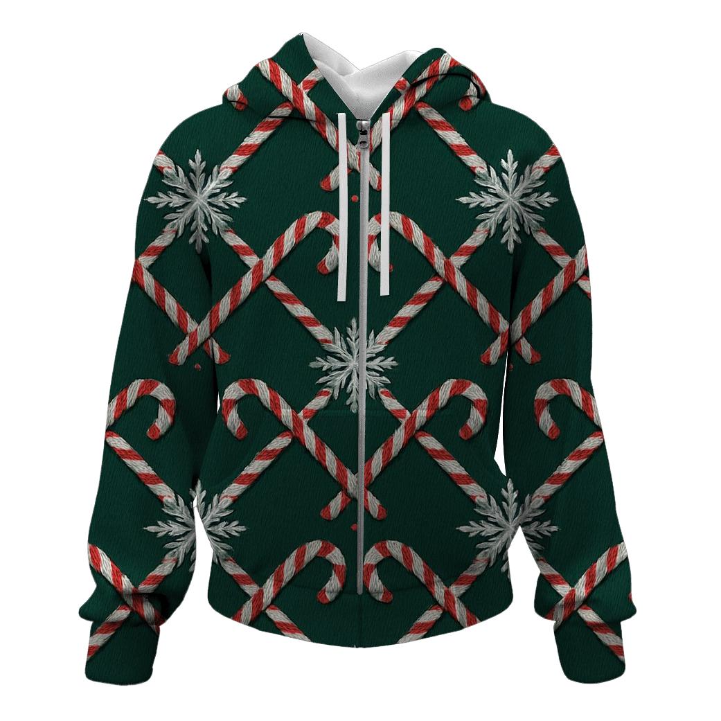 Candy Cane Snowflake Lattice On Midnight Green Background hoodies fashion