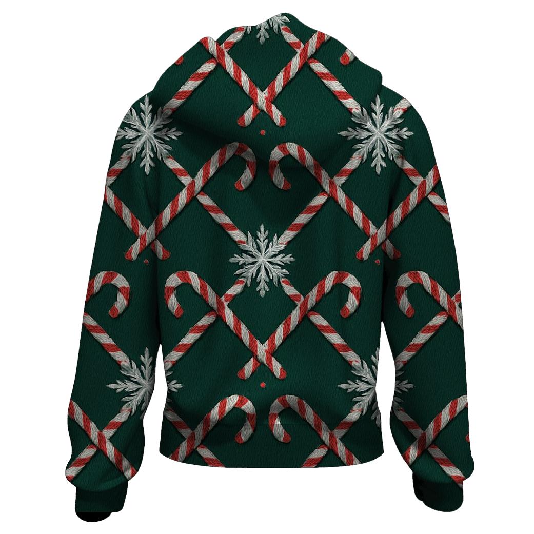 Candy Cane Snowflake Lattice On Midnight Green Background hoodies fashion