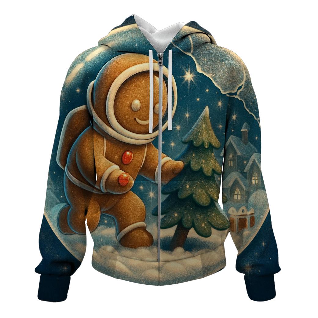 Gingerbread Astronaut Snow Globe Rescue zip-up hoodies