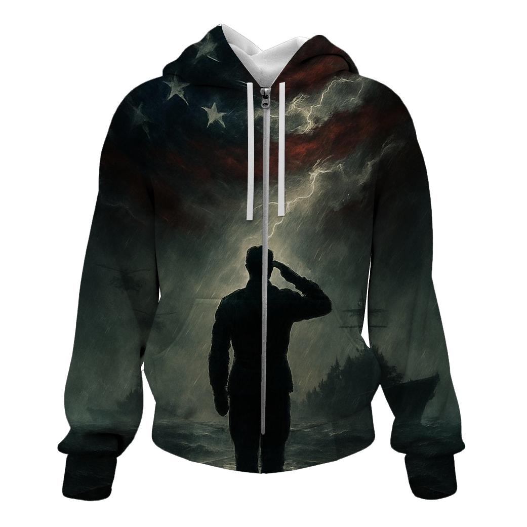 Harbor Vigil Under The Storm Flag embroidered hoodies