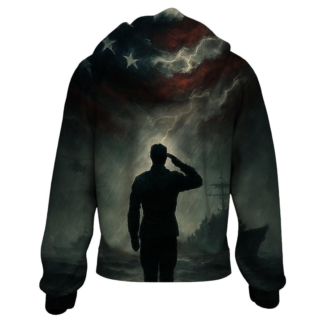 Harbor Vigil Under The Storm Flag embroidered hoodies