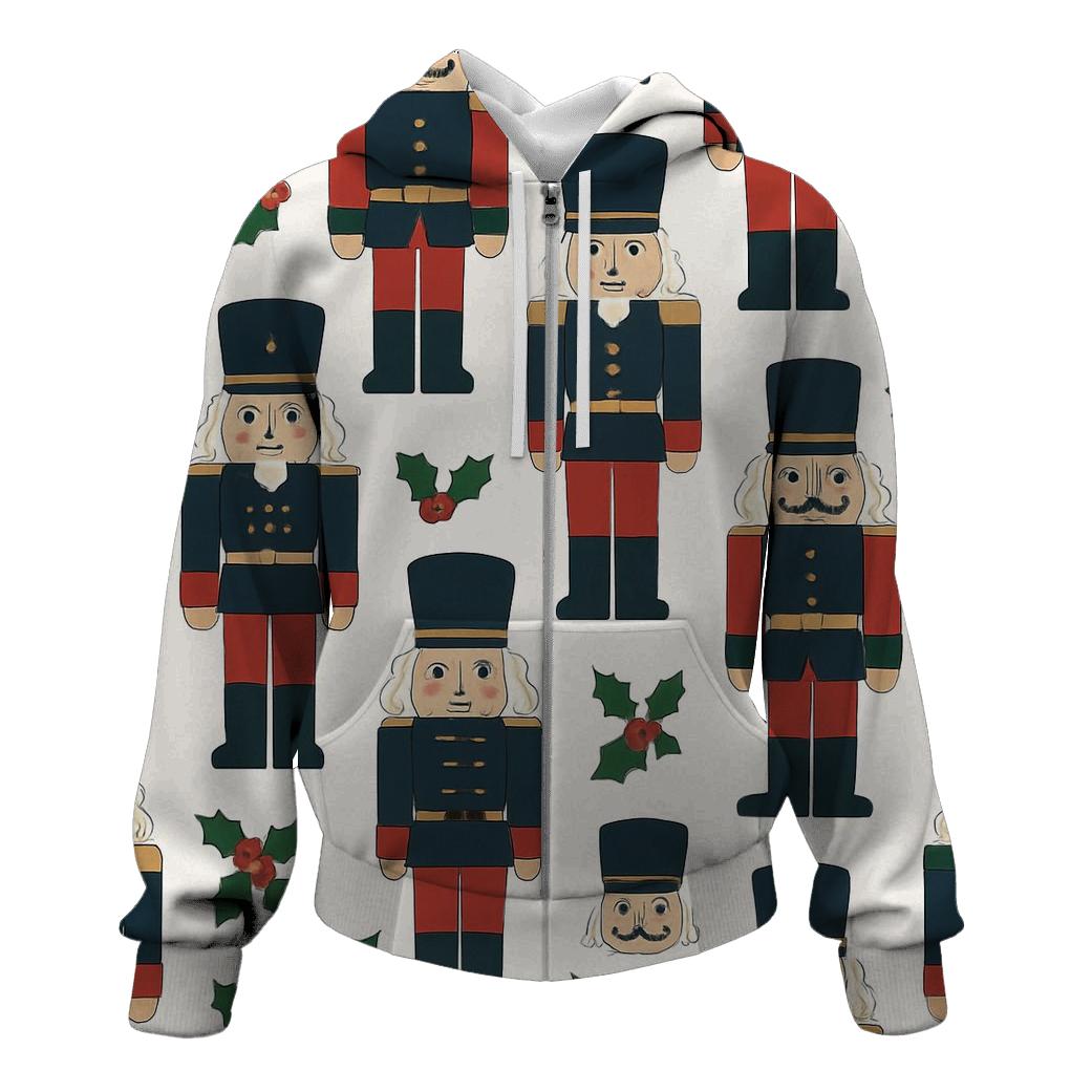 Nutcracker Toy Soldier Grid On Snow White Background hoodie styles