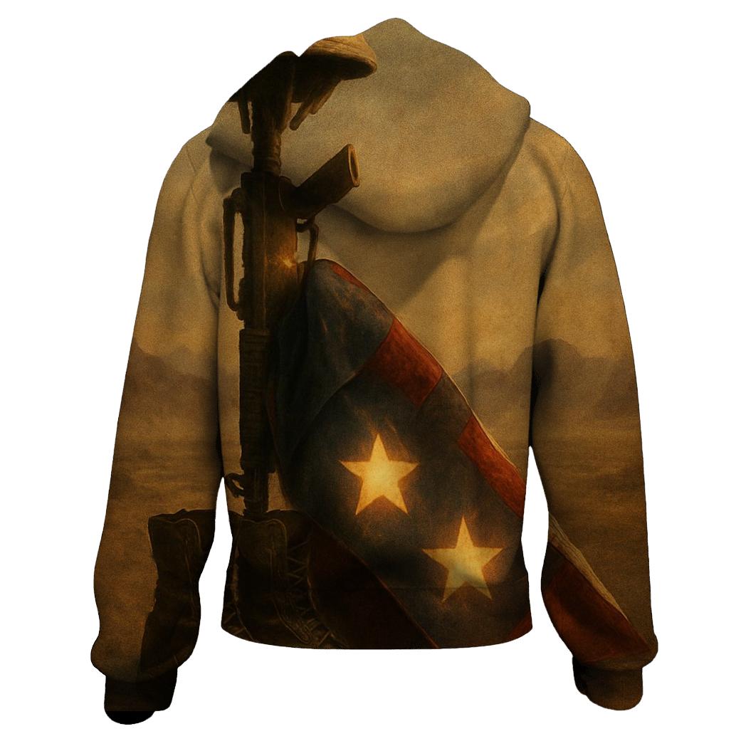Desert Memorial Of Boots Rifle And Folding Stars zip-up hoodies