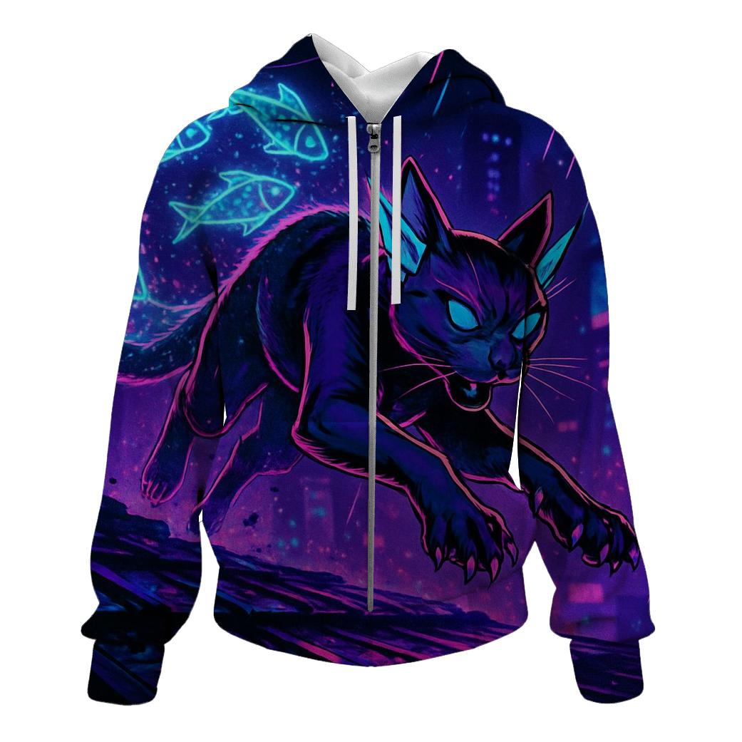 Neon Alley Data Runner Cat heavyweight hoodies