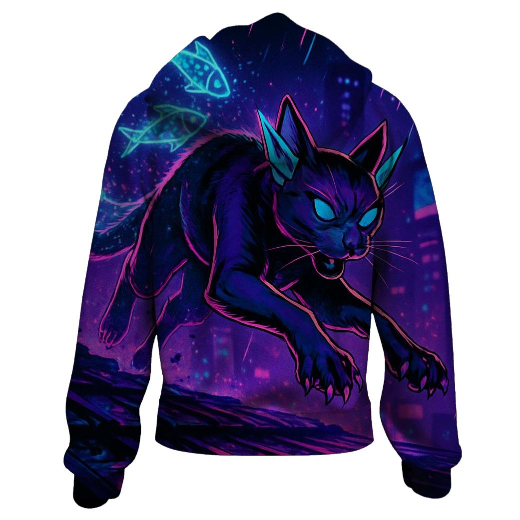 Neon Alley Data Runner Cat heavyweight hoodies