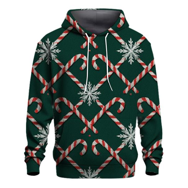 Candy Cane Snowflake Lattice On Midnight Green Background graphic hoodies