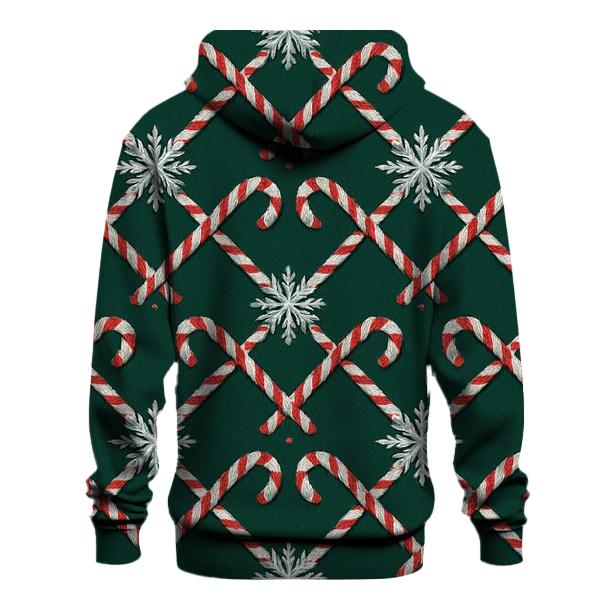 Candy Cane Snowflake Lattice On Midnight Green Background graphic hoodies