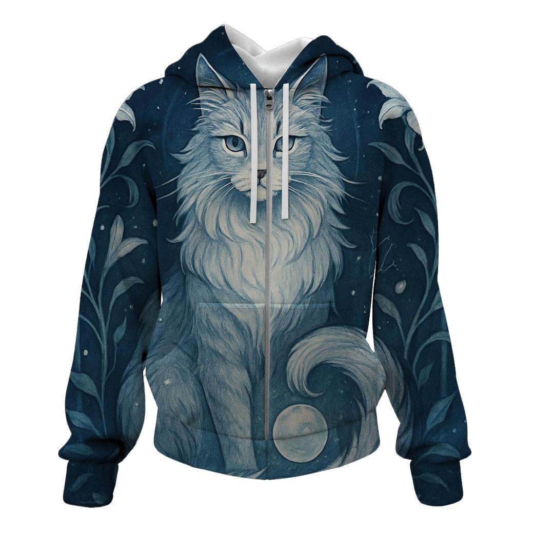 Moonlit Garden Guardian Cat graphic hoodies