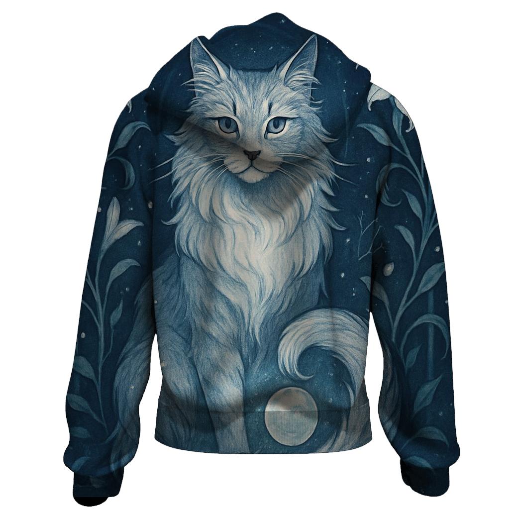 Moonlit Garden Guardian Cat graphic hoodies