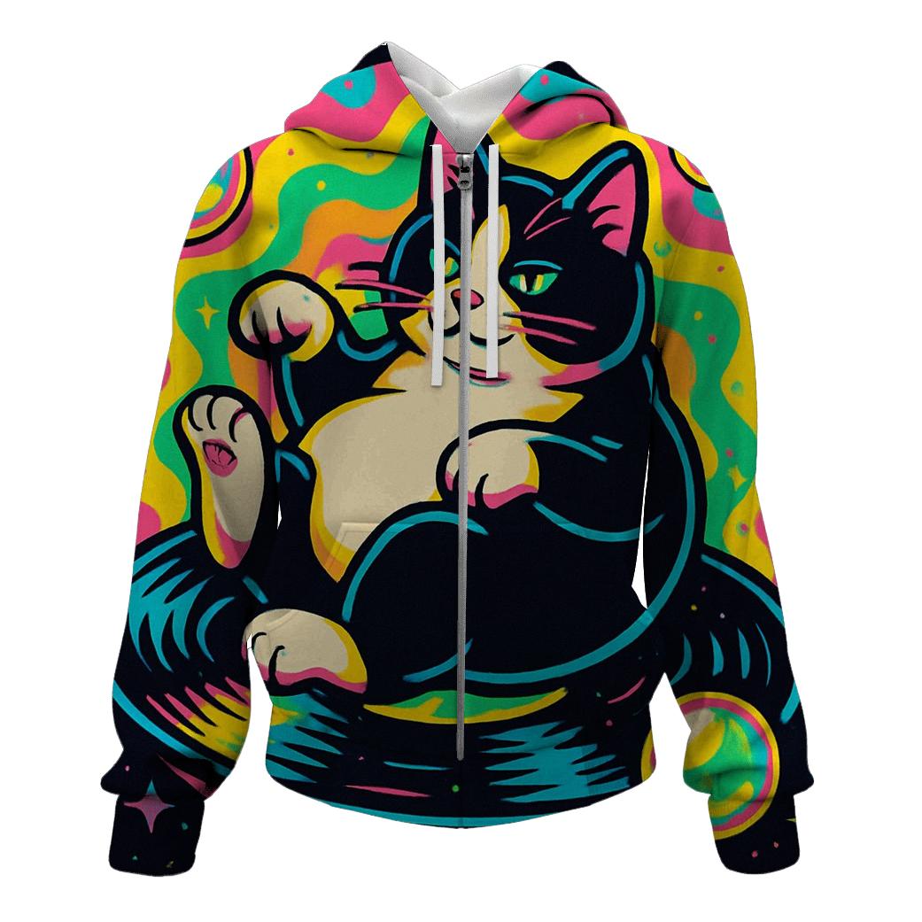Prismatic Bubble Jazz Cat zip-up hoodies
