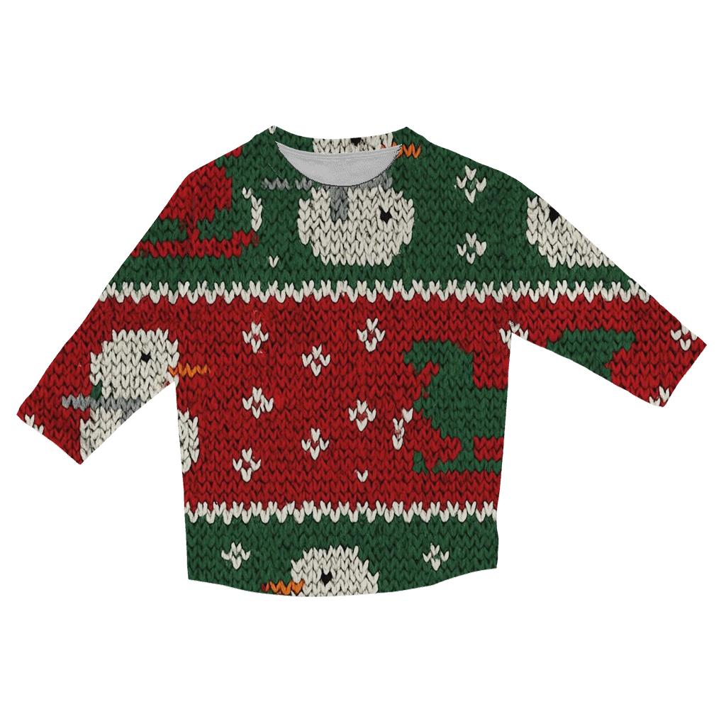 Ugly Christmas Sleigh And Snowman Band Sampler Design trendy 3/4 sleeve tops