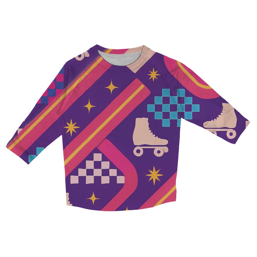 Vintage Roller Rink Neon Lane Pattern casual three quarter sleeve shirts