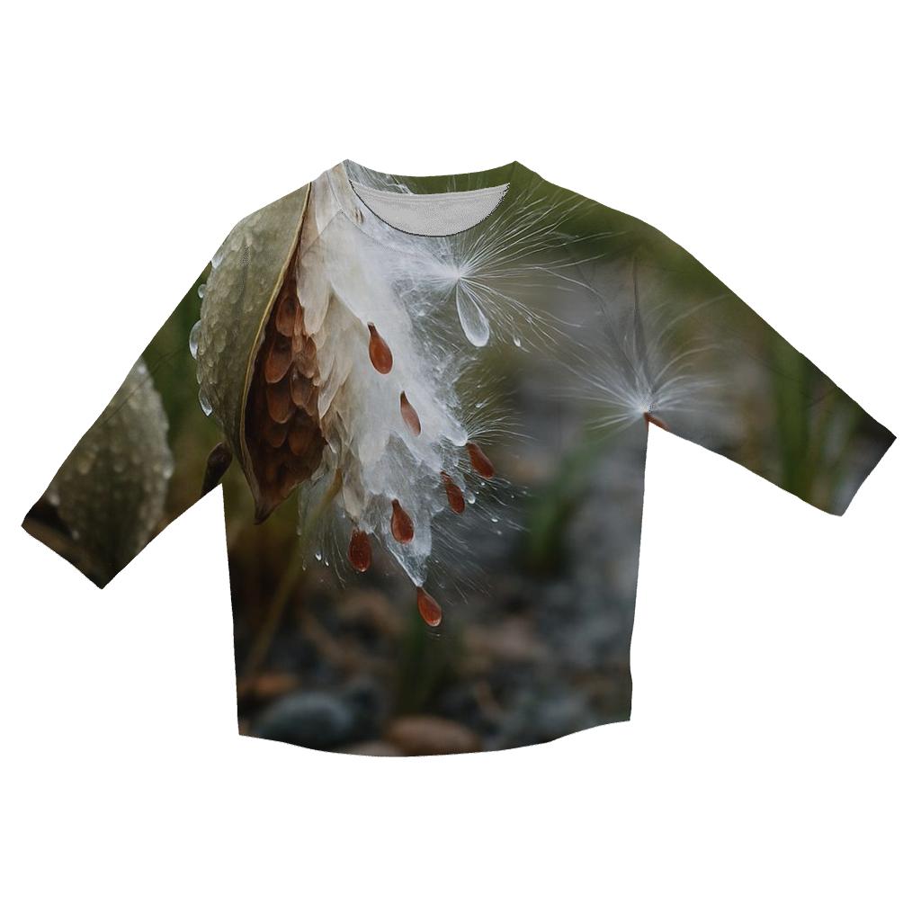 Rain Garden Milkweed Pods Releasing Silk Floss custom 3/4 sleeve shirts