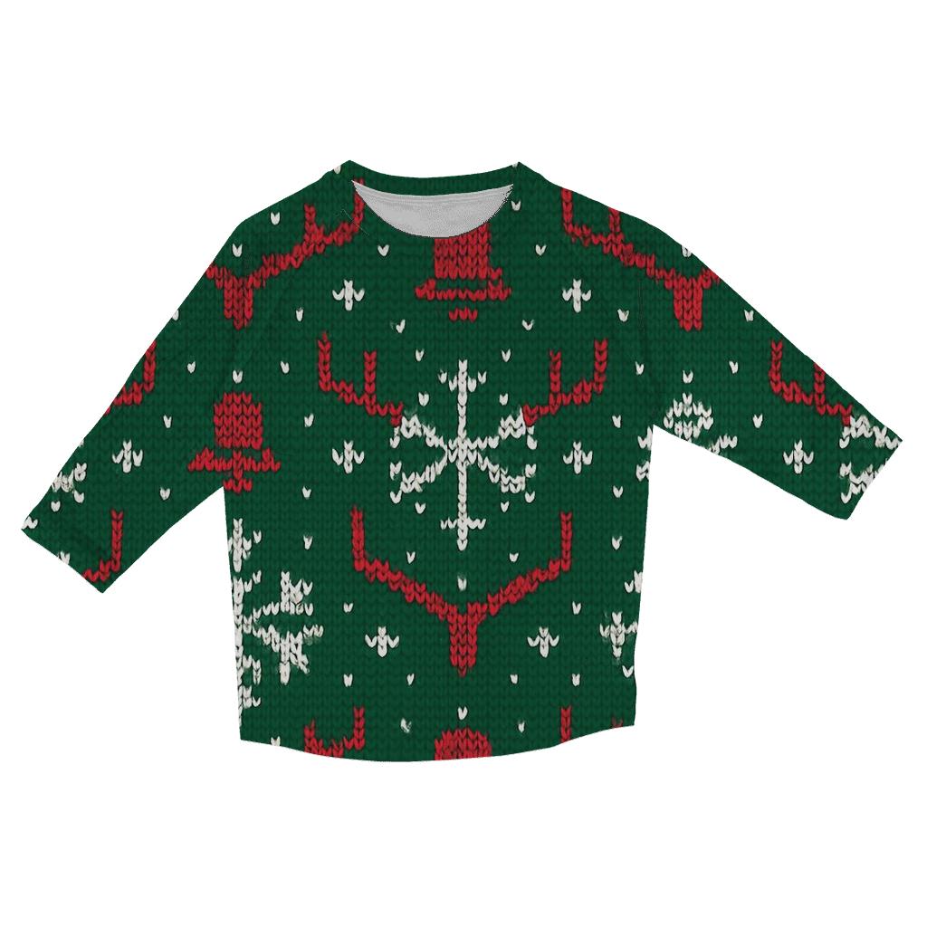 Ugly Christmas Reindeer Antler Chevron Jamboree Design fashion 3/4 sleeve shirts
