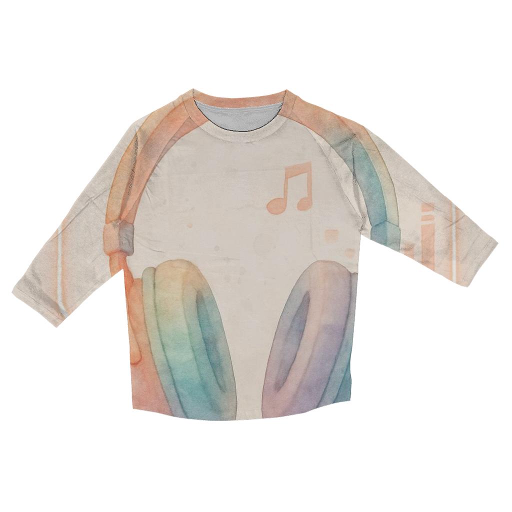 Watercolor Headphones Over Neon Notes trendy 3/4 sleeve tops