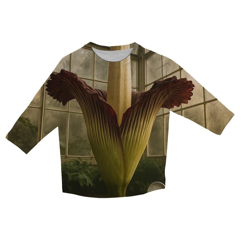 Botanical Conservatory Titan Arum Bloom With Measurement Tools printed three quarter sleeve shirts