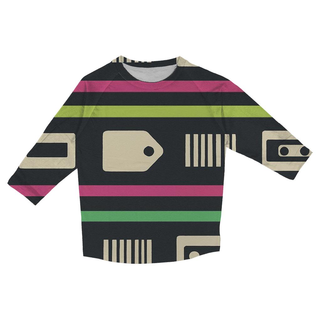 VHS Rental Aisle Price Tag Stripes trendy 3/4 sleeve tops