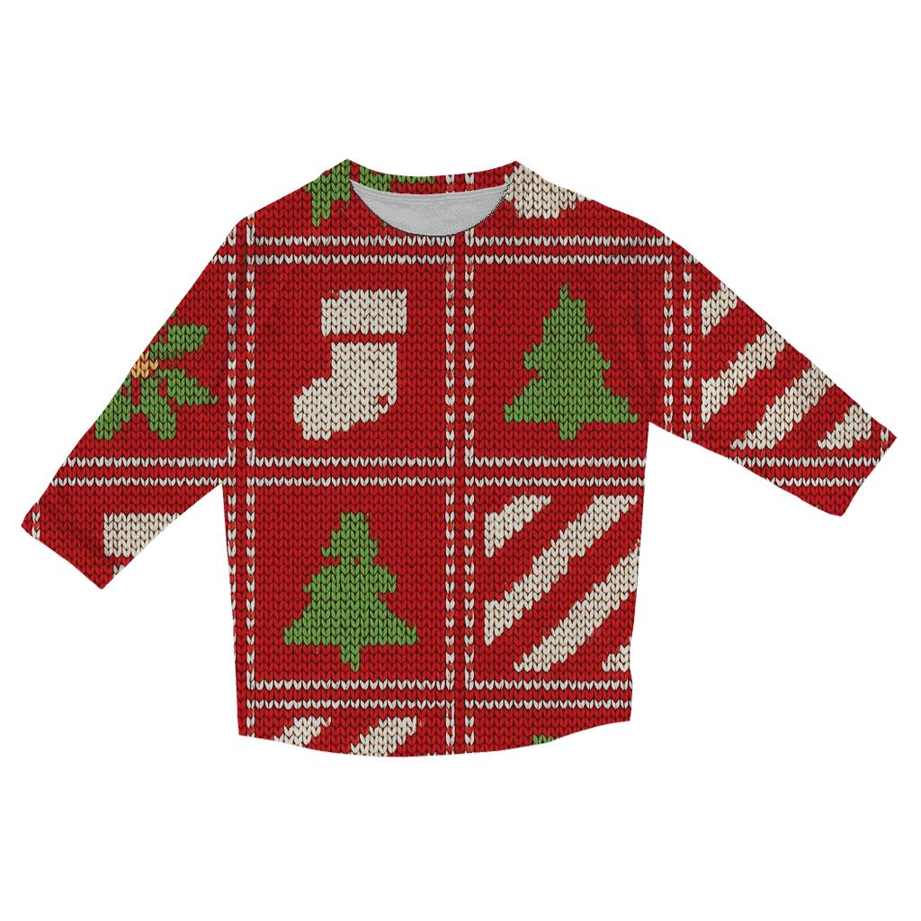 Ugly Christmas Candy Cane And Poinsettia Patchwork Parade Design designer 3/4 sleeve blouses