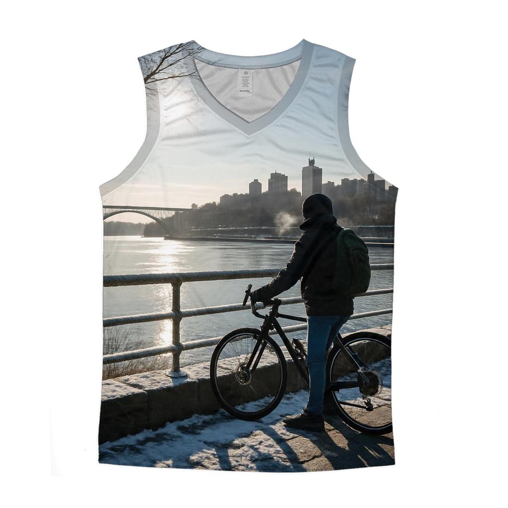 Winter Sun On The Harlem River With The Upper Manhattan Skyline graphic print tank tops