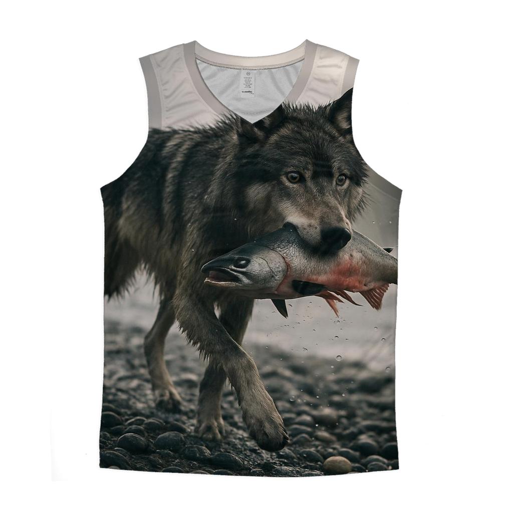 Salt Spray Salmon Run Wolf cotton sleeveless tops