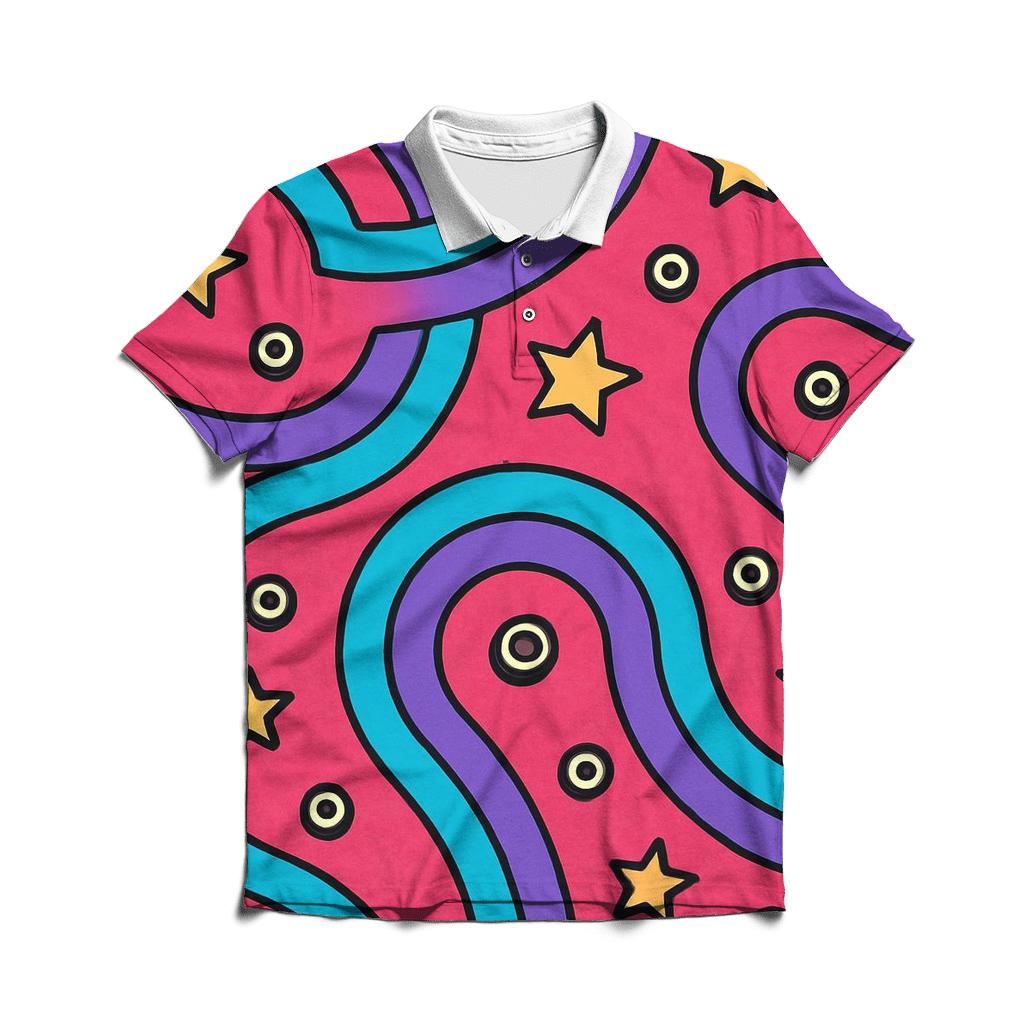 Roller Rink Neon Swirl Map embroidered polo tops