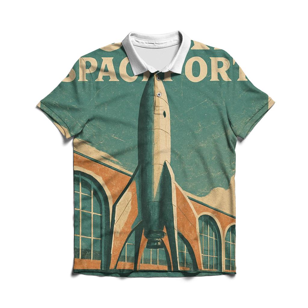 Worn Spaceport Travel Poster 1977 branded logo polo shirts
