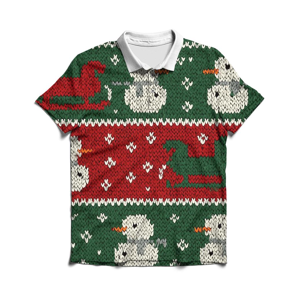 Ugly Christmas Sleigh And Snowman Band Sampler Design embroidered polo tops