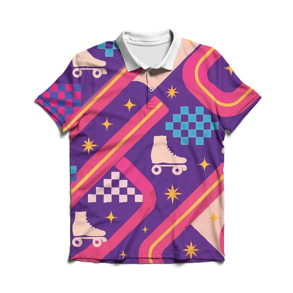 Vintage Roller Rink Neon Lane Pattern embroidered polo tops