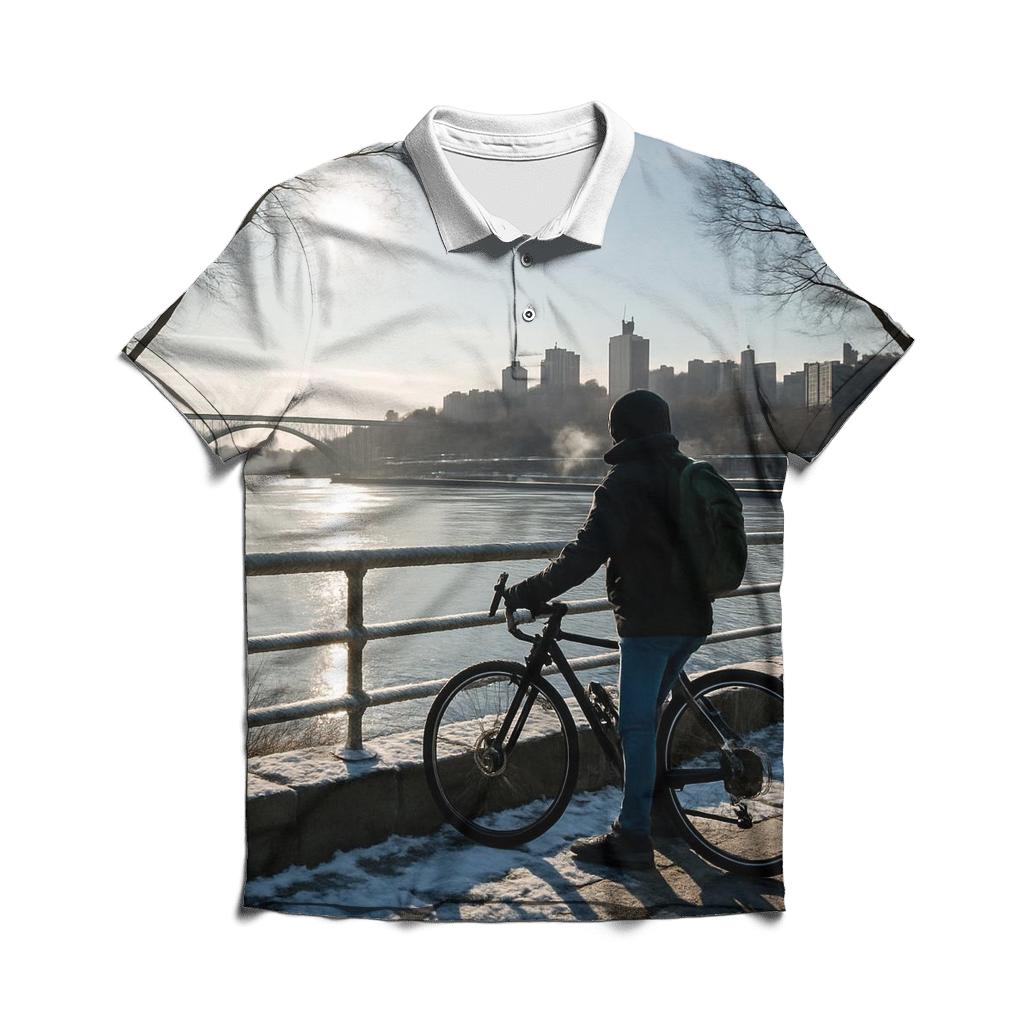 Winter Sun On The Harlem River With The Upper Manhattan Skyline embroidered polo tops