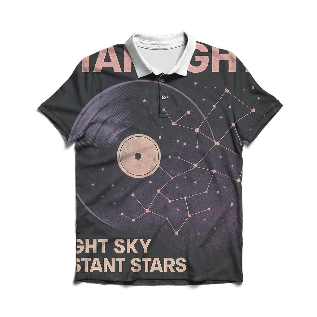 Distressed Vinyl Planetarium Night 1984 designer slim fit polos