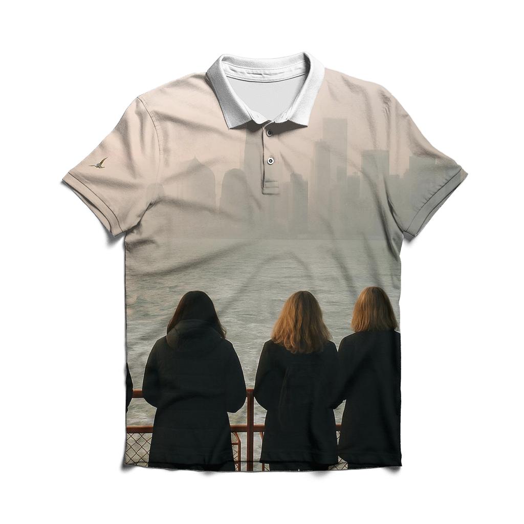 Fogbound Arrival With The Downtown Skyline From The Staten Island Ferry branded logo polo shirts