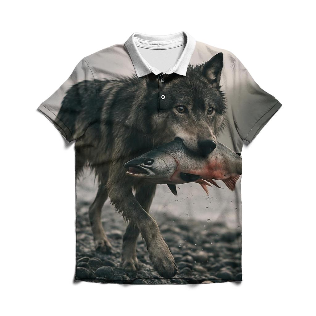 Salt Spray Salmon Run Wolf premium cotton polo shirts
